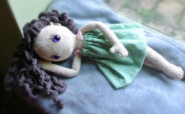 pixie knitted doll with flannel pillowcase nightgown image