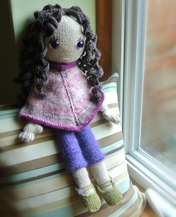 pixie knitted doll with poncho, capri pants and mary jane shoes image